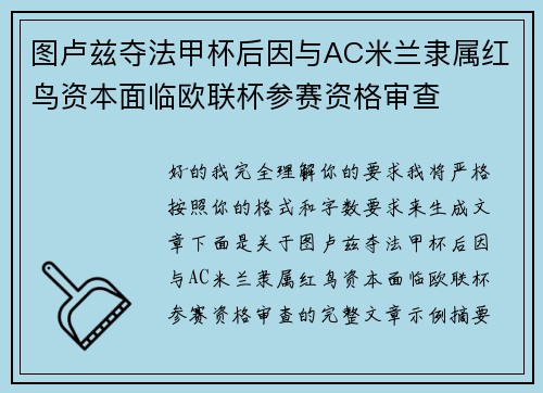 图卢兹夺法甲杯后因与AC米兰隶属红鸟资本面临欧联杯参赛资格审查