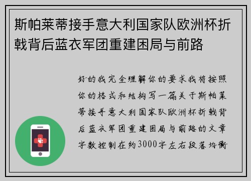 斯帕莱蒂接手意大利国家队欧洲杯折戟背后蓝衣军团重建困局与前路 斯帕莱蒂接手意大利国家队欧洲杯折戟背后蓝衣军团重建困局与前路